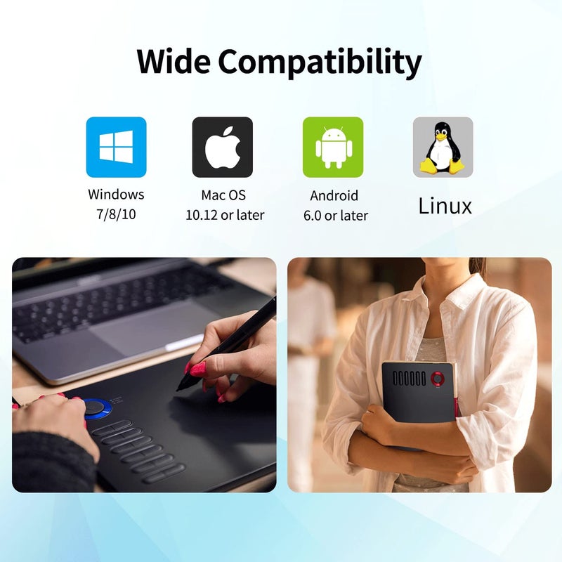 Veikk لوحة رسم رقمية VEIKK A15Pro مع قلم رسومات 10 × 6 بوصة مع 12 مفتاح اختصار و 1 قرص سريع، تدعم وظيفة الميل، لنظام MAC/Win/Linux/Android (أحمر) - Image 2